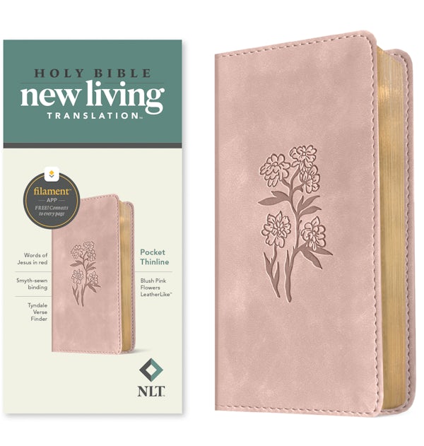 Cover image for NLT Pocket Thinline Bible, Filament Enabled (Leatherlike, Blush Pink Flowers, Red Letter), isbn: 9798400509162