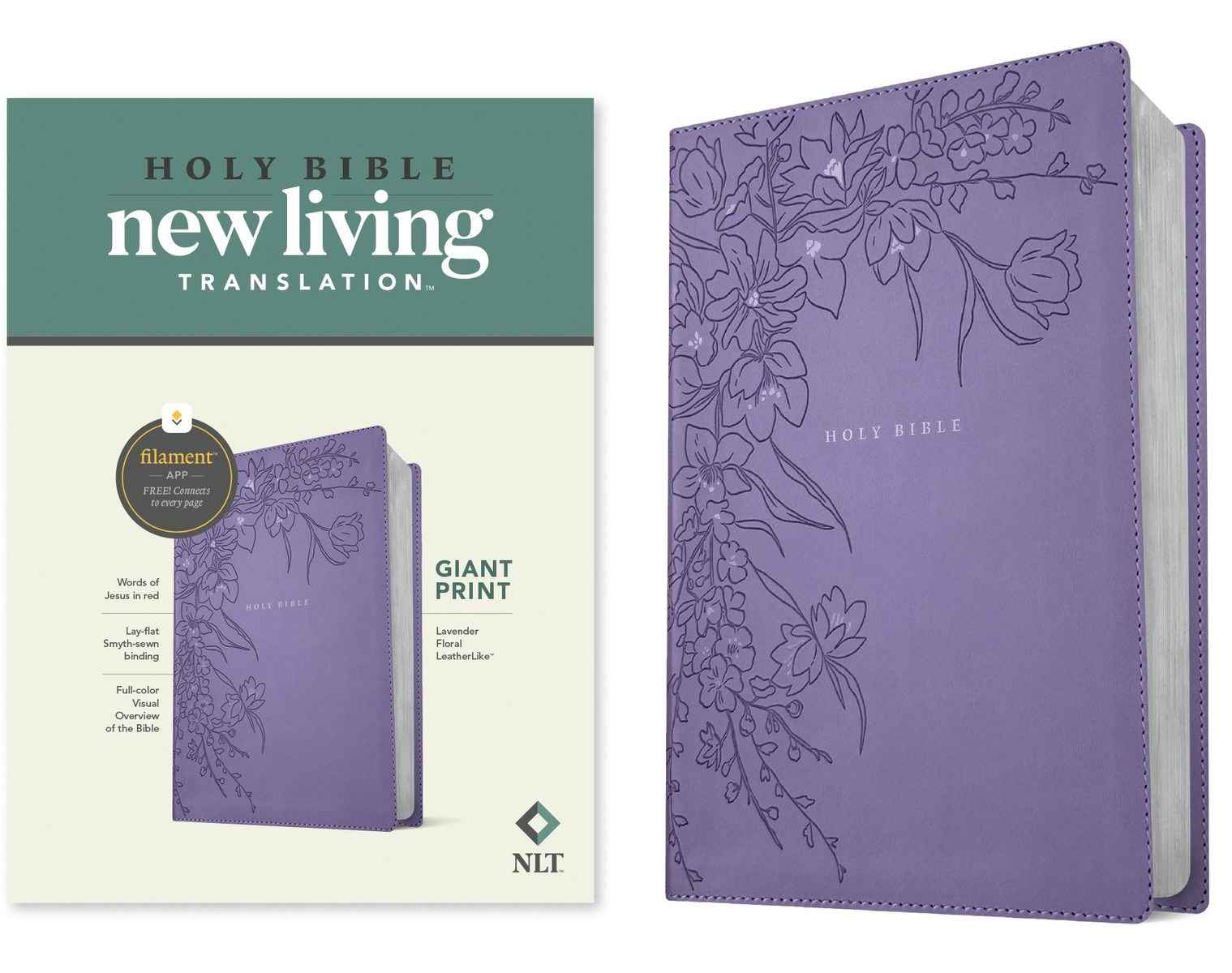 Cover image for NLT Giant Print Bible, Filament Enabled (Leatherlike, Lavender Floral, Red Letter), isbn: 9798400509780
