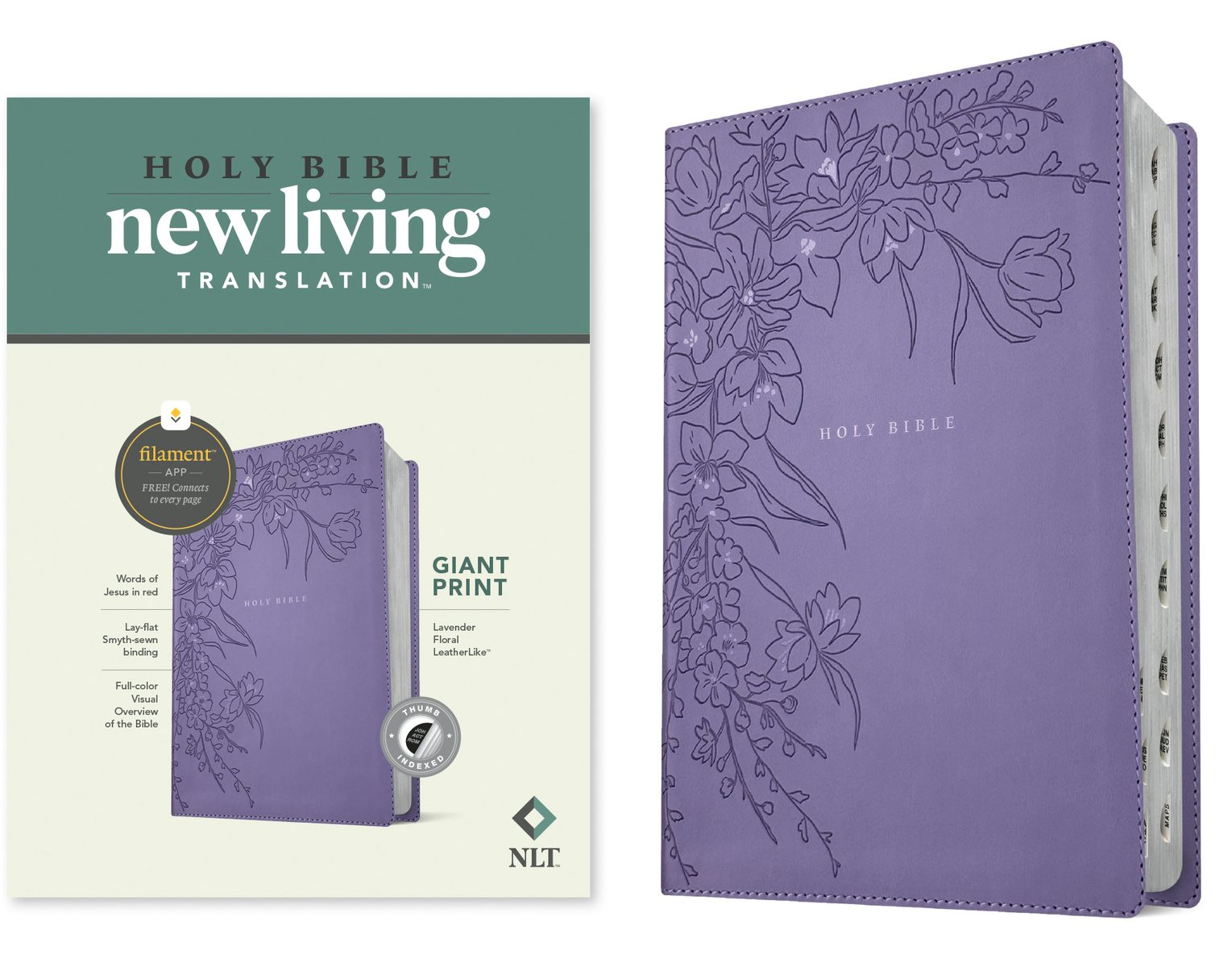 Cover image for NLT Giant Print Bible, Filament Enabled (Leatherlike, Lavender Floral, Indexed, Red Letter), isbn: 9798400509797