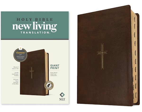 Cover image for NLT Giant Print Bible, Filament Enabled (Leatherlike, Rustic Brown Gold Cross, Indexed, Red Letter), isbn: 9798400509810