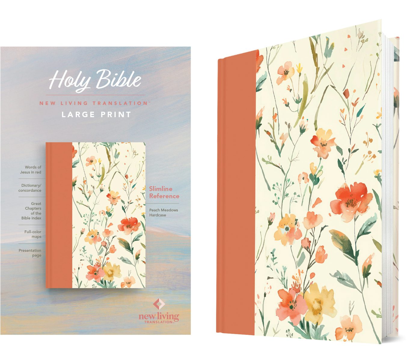 Cover image for NLT Large Print Slimline Reference Bible (Hardcover, Peach Meadows, Red Letter), isbn: 9798400510014