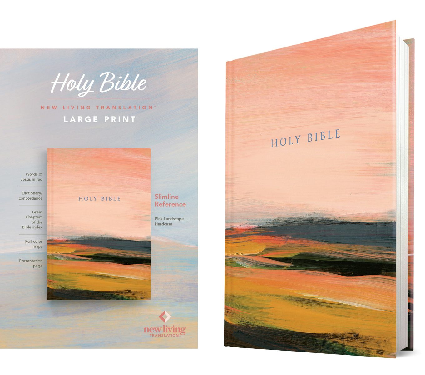 Cover image for NLT Large Print Slimline Reference Bible (Hardcover, Pink Landscape, Red Letter), isbn: 9798400510021