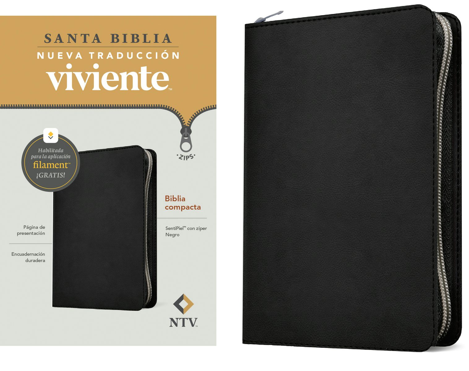 Cover image for Biblia Compacta Ntv de Zíper, Con Filament (Sentipiel, Negro), isbn: 9798400512292