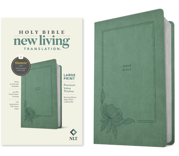 Cover image for NLT Large Print Premium Value Thinline Bible, Filament Enabled (Leatherlike, Morning Bloom Sage Green), isbn: 9798400518645