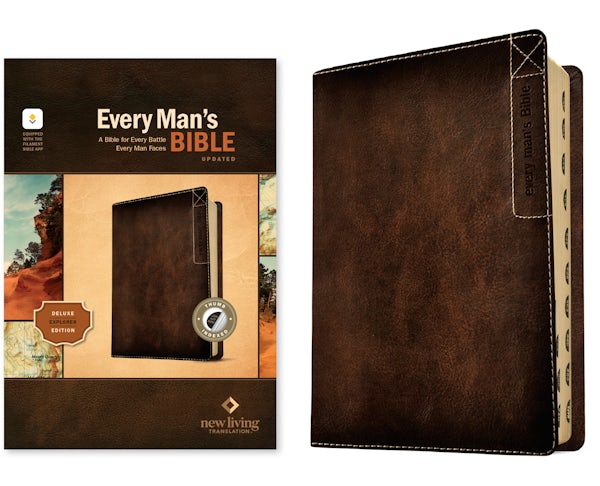 Cover image for NLT Every Man's Bible, Filament Enabled, Deluxe Explorer Edition (Leatherlike, Brown, Indexed, Red Letter), isbn: 9798400519604