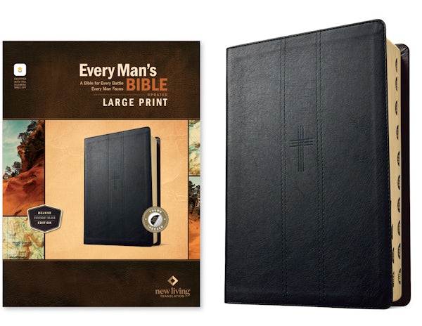 Cover image for NLT Every Man's Bible, Large Print, Filament Enabled (Leatherlike, Covenant Black, Indexed, Red Letter), isbn: 9798400519659