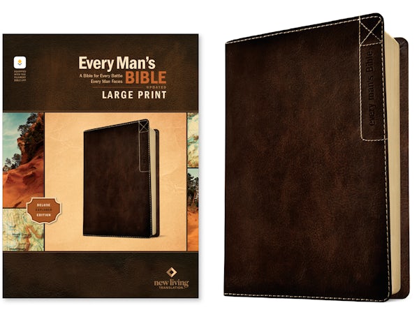Cover image for NLT Every Man's Bible, Large Print, Filament Enabled, Deluxe Explorer Edition (Leatherlike, Rustic Brown, Red Letter), isbn: 9798400519666