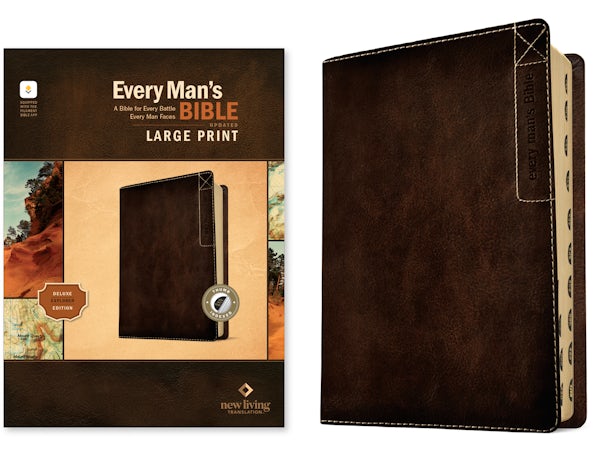 Cover image for NLT Every Man's Bible, Large Print, Filament Enabled, Deluxe Explorer Edition (Leatherlike, Rustic Brown, Indexed, Red Letter), isbn: 9798400519673