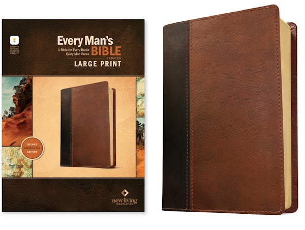 Cover image for NLT Every Man's Bible, Large Print, Filament Enabled, Tutone (Leatherlike, Brown/Tan, Red Letter), isbn: 9798400519703
