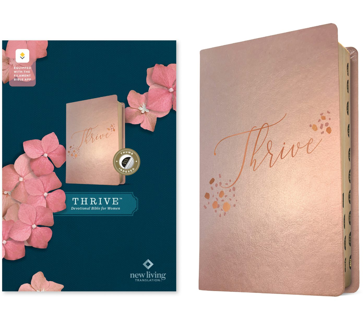 Cover image for NLT Thrive Devotional Bible for Women, Filament Enabled (Leatherlike, Rose Metallic, Indexed), isbn: 9798400522215