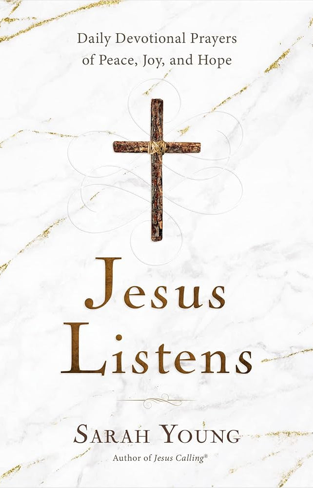 Cover of "Jesus Listens: Daily Devotional Prayers of Peace, Joy, and Hope" by Sarah Young.