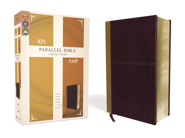 Cover image for KJV, Amplified, Parallel Bible, Large Print, Leathersoft, Tan/Burgundy, Red Letter Edition, isbn: 9780310446705