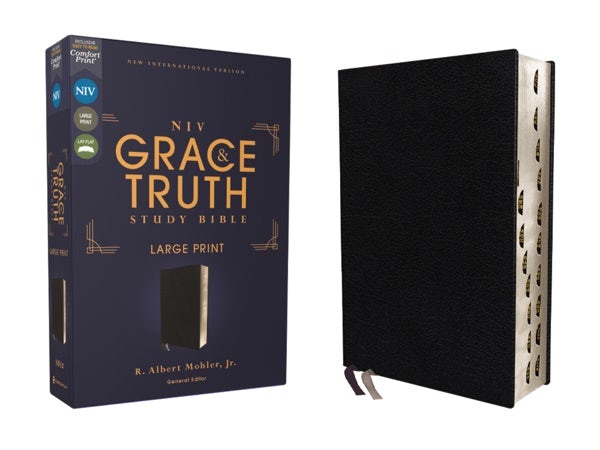 Cover image for Niv, the Grace and Truth Study Bible (Trustworthy and Practical Insights), Large Print, European Bonded Leather, Black, Red Letter, Thumb Indexed, Comfort Print, isbn: 9780310447528