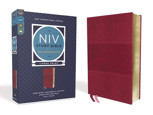 Cover image for NIV Study Bible, Fully Revised Edition, Large Print, Leathersoft, Burgundy, Red Letter, Comfort Print, isbn: 9780310449201