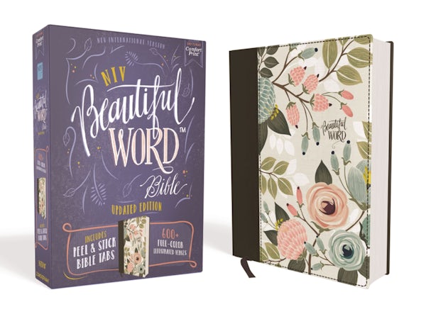 Cover image for Niv, Beautiful Word Bible, Updated Edition, Peel/Stick Bible Tabs, Cloth Over Board, Multi-Color Floral, Red Letter, Comfort Print, isbn: 9780310453420