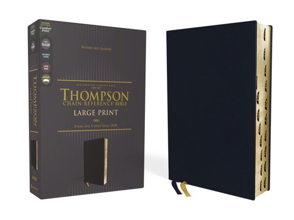 Cover image for Nasb, Thompson Chain-Reference Bible, Large Print, Leathersoft, Navy, 1995 Text, Red Letter, Thumb Indexed, Comfort Print, isbn: 9780310459552
