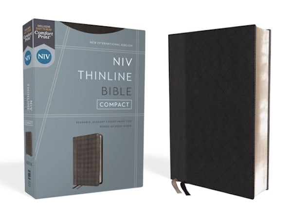 Cover image for Niv, Thinline Bible, Compact, Leathersoft, Black/Gray, Red Letter, Comfort Print, isbn: 9780310463382