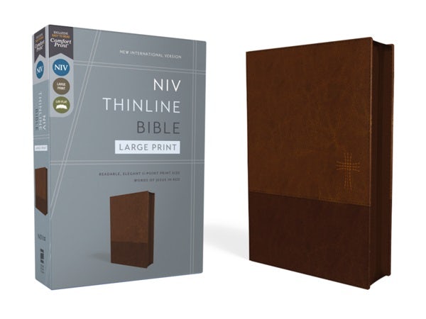 Cover image for Niv, Thinline Bible, Large Print, Leathersoft, Brown, Zippered, Red Letter, Comfort Print, isbn: 9780310464990