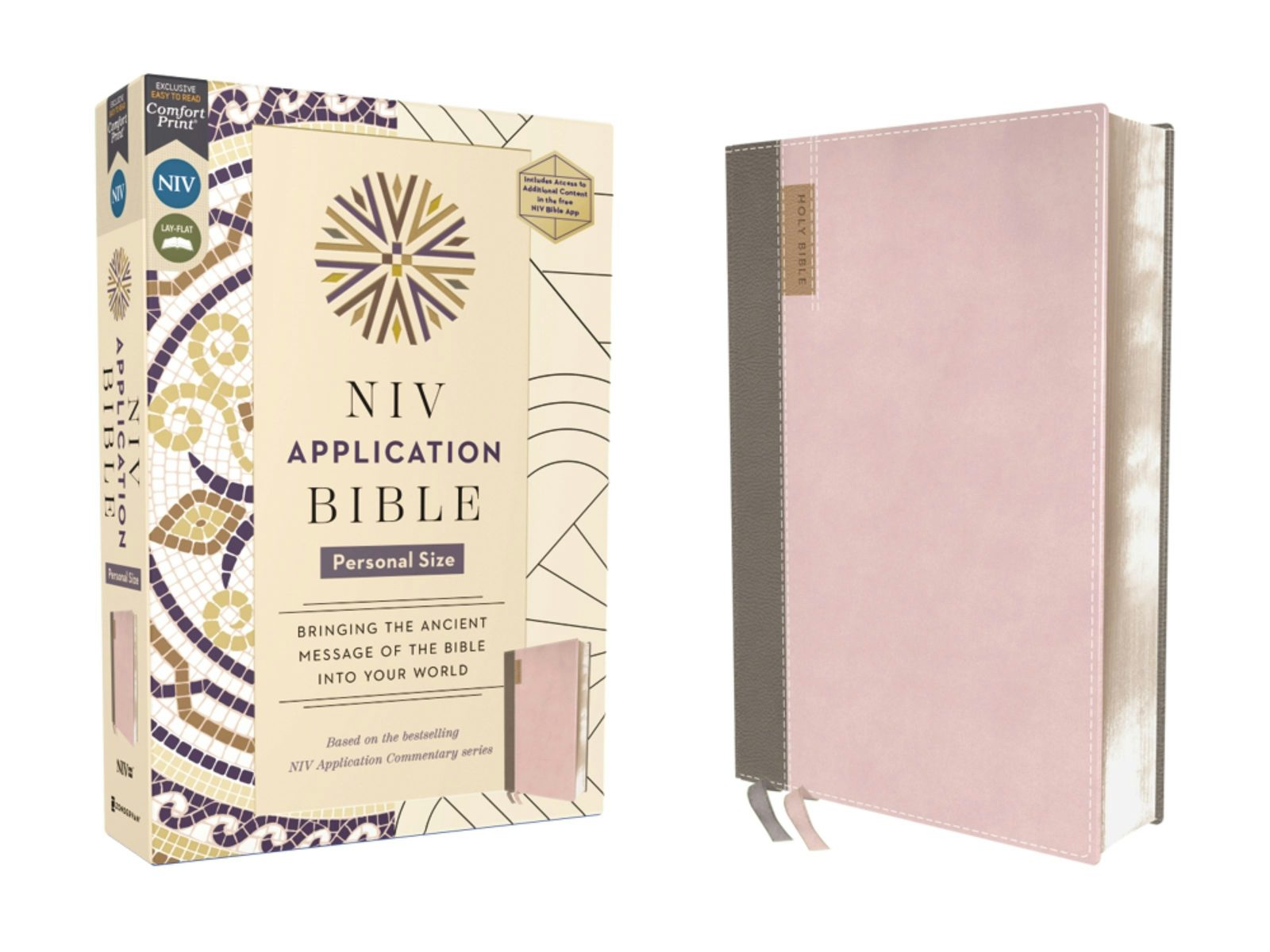 Cover image for NIV Application Bible, Personal Size, Leathersoft, Pink/Gray, Red Letter, Comfort Print, isbn: 9780310465263