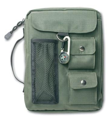Cover image for Compass Bible Cover, Zippered, with Handle, Nylon, Green, Large, isbn: 9780310806592