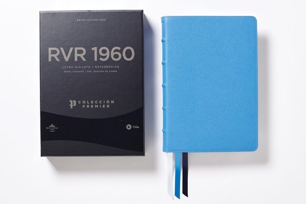 Cover image for Rvr60, Santa Biblia, Colecciï¿½n Premier, Letra Gigante, Interior a DOS Colores, Piel Genuina de Cabra, Azul, Comfort Print, isbn: 9780829739374
