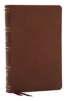 Cover image for Nkjv, Single-Column Reference Bible, Verse-By-Verse, Brown Genuine Leather, Red Letter, Comfort Print (Thumb Indexed), isbn: 9781400335275