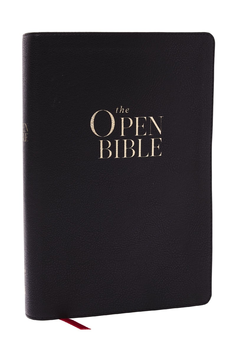 Cover image for The Open Bible: Read and Discover the Bible for Yourself (Kjv, Black Leathersoft, Red Letter, Comfort Print, Thumb Indexed), isbn: 9781400352395