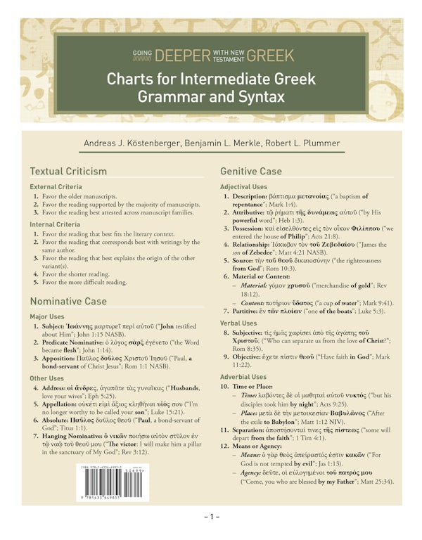 Cover image for Charts for Intermediate Greek Grammar and Syntax, isbn: 9781433649851