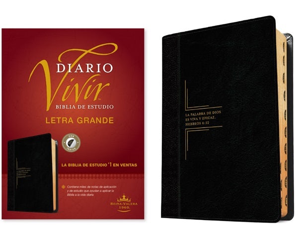 Cover image for Biblia de Estudio del Diario Vivir Rvr60, Letra Grande (Letra Roja, Sentipiel, Negro/Ónice, Índice), isbn: 9781496436696