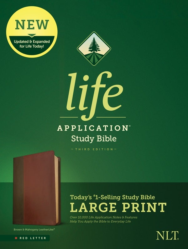 Cover image for NLT Life Application Study Bible, Third Edition, Large Print (Red Letter, Leatherlike, Brown/Tan), isbn: 9781496439406
