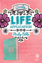 Cover image for NLT Girls Life Application Study Bible (Leatherlike, Teal/Pink Flowers), isbn: 9781496445384