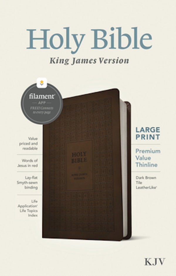 Cover image for KJV Large Print Premium Value Thinline Bible, Filament Enabled (Leatherlike, Dark Brown Tile, Red Letter), isbn: 9781496460561