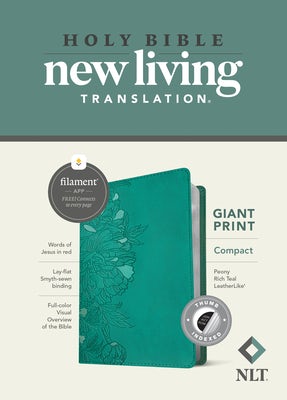 Cover image for NLT Compact Giant Print Bible, Filament Enabled (Leatherlike, Peony Rich Teal, Indexed, Red Letter), isbn: 9781496460615