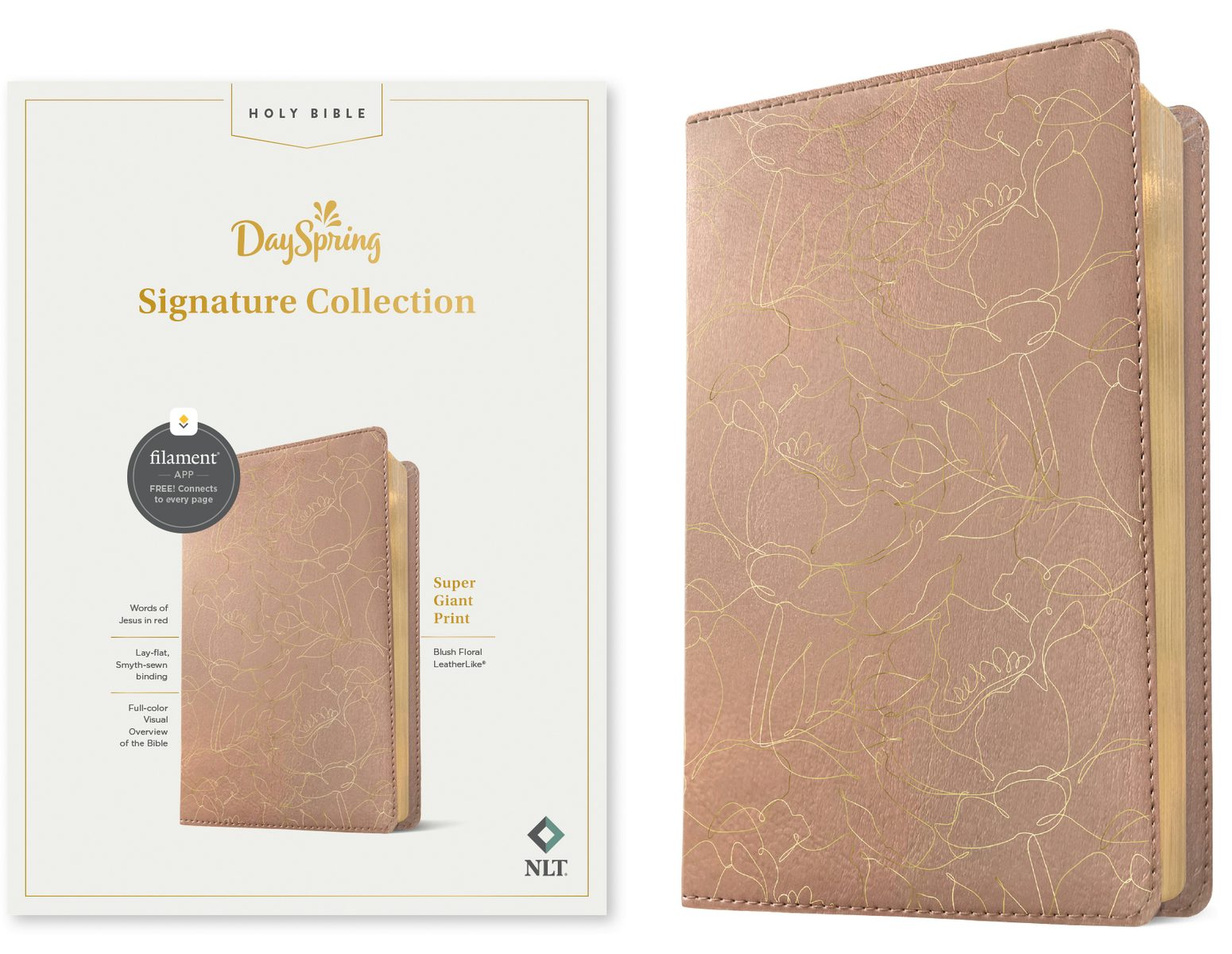 Cover image for NLT Super Giant Print Bible, Dayspring Signature Collection, Filament Enabled (Leatherlike, Blush Floral, Red Letter), isbn: 9781496461681