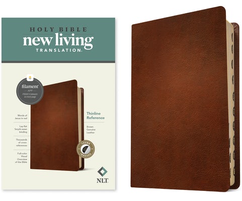 Cover image for NLT Thinline Reference Bible, Filament Enabled (Genuine Leather, Brown, Indexed, Red Letter), isbn: 9781496474131