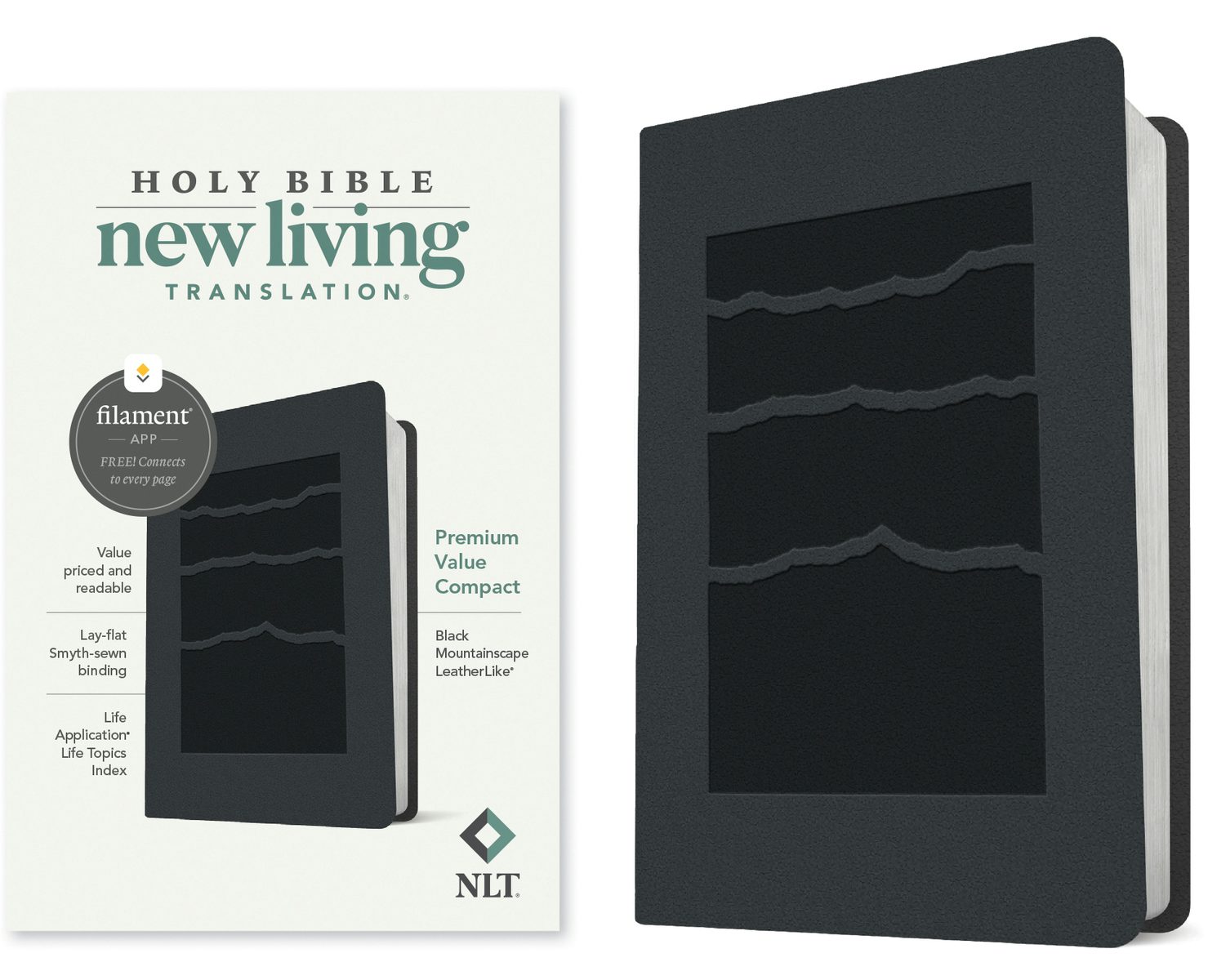 Cover image for NLT Premium Value Compact Bible, Filament Enabled (Leatherlike, Black Mountainscape), isbn: 9781496479266
