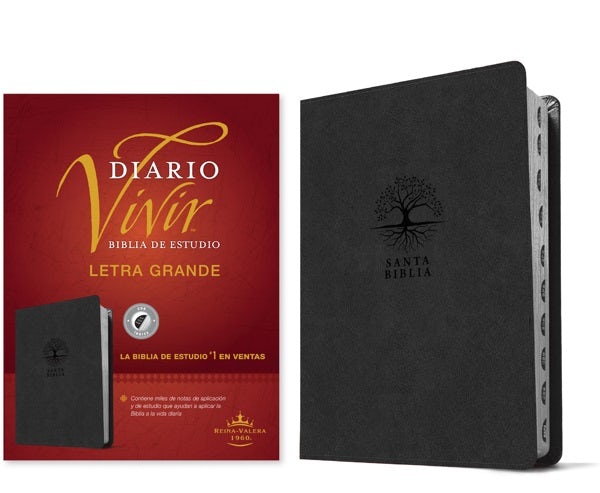 Cover image for Biblia de Estudio del Diario Vivir Rvr60, Letra Grande (Sentipiel, Carbón, Índice, Letra Roja), isbn: 9781496486691