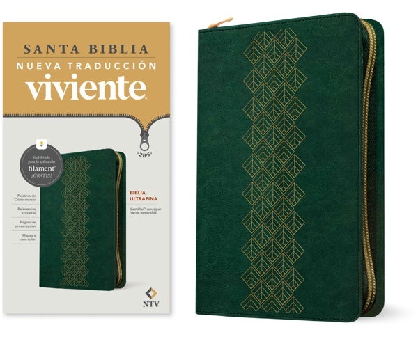 Cover image for Biblia Ultrafina Ntv de Zíper, Con Filament (Sentipiel, Verde Esmeralda, Letra Roja), isbn: 9781496486813