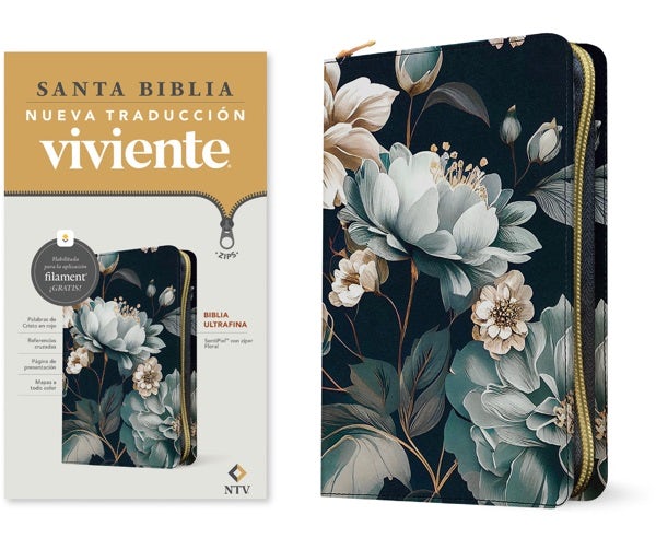 Cover image for Biblia Ultrafina Ntv de Zíper, Con Filament (Sentipiel, Floral, Letra Roja), isbn: 9781496486837