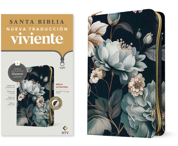 Cover image for Biblia Ultrafina Ntv de Zíper, Con Filament (Sentipiel, Floral, Índice, Letra Roja), isbn: 9781496486844