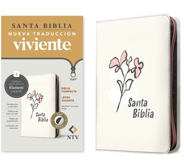 Cover image for Biblia Compacta Ntv, Letra Gigante de Zíper Con Filament (Sentipiel, Beige, Índice, Letra Roja), isbn: 9781496489708