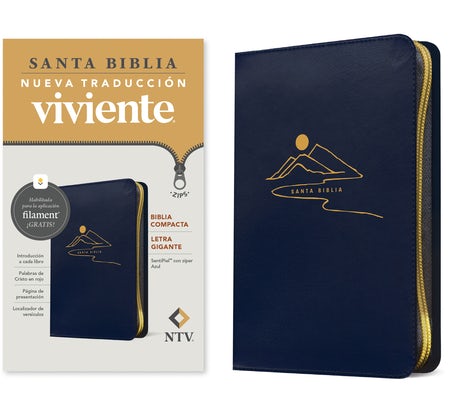 Cover image for Biblia Compacta Ntv, Letra Gigante de Zíper Con Filament (Sentipiel, Azul, Letra Roja), isbn: 9781496489715