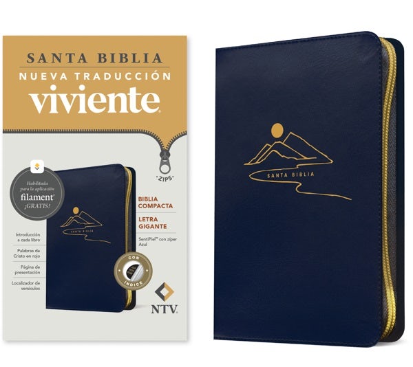 Cover image for Biblia Compacta Ntv, Letra Gigante de Zíper Con Filament (Sentipiel, Azul, Índice, Letra Roja), isbn: 9781496489722