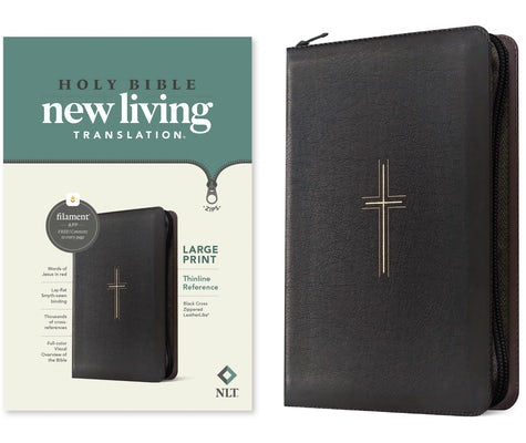 Cover image for NLT Large Print Thinline Reference Zipper Bible, Filament Enabled (Leatherlike, Black Cross, Red Letter), isbn: 9781496489982