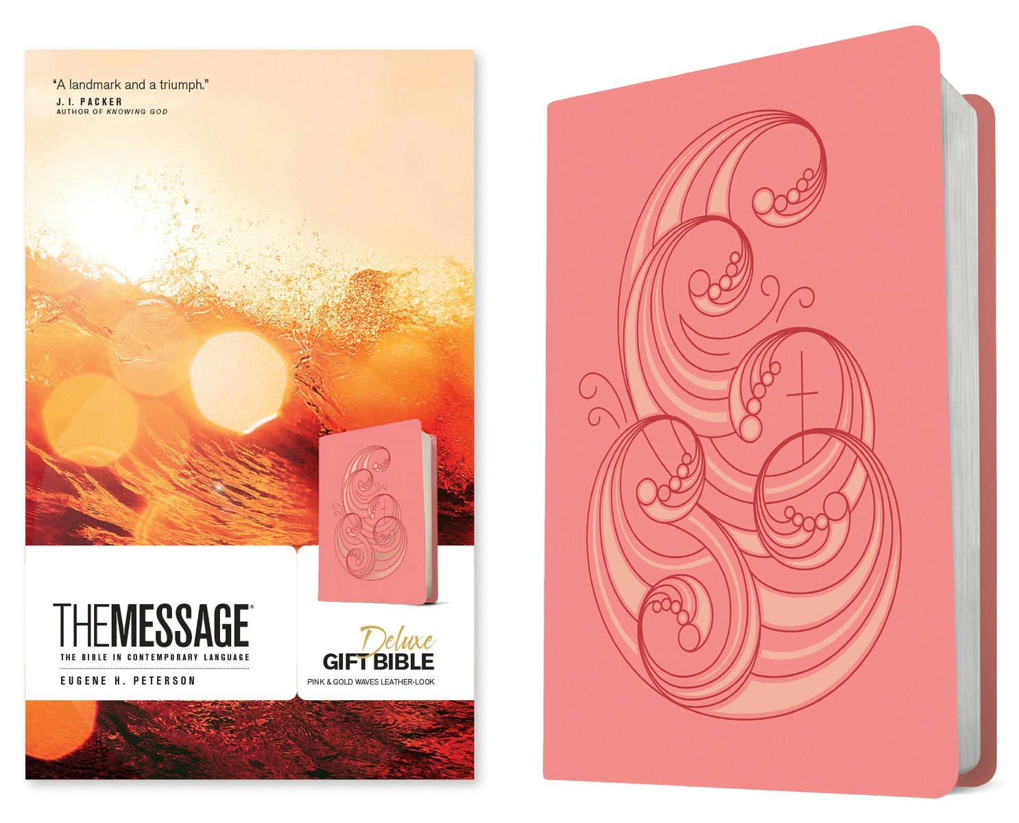 Cover image for The Message Deluxe Gift Bible (Leather-Look, Pink and Gold Waves), isbn: 9781641586108
