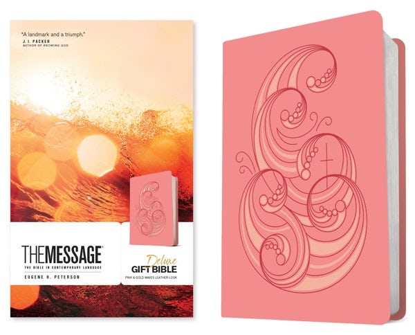 Cover image for The Message Deluxe Gift Bible (Leather-Look, Pink and Gold Waves), isbn: 9781641586108