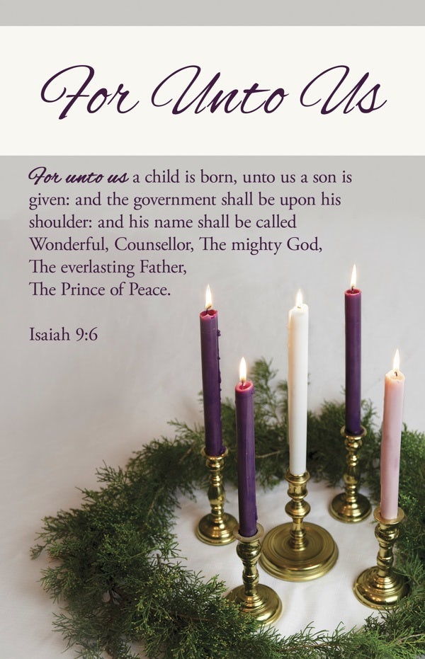 Cover image for Advent Bulletin: For Unto Us (Package of 100), isbn: 9798384516323