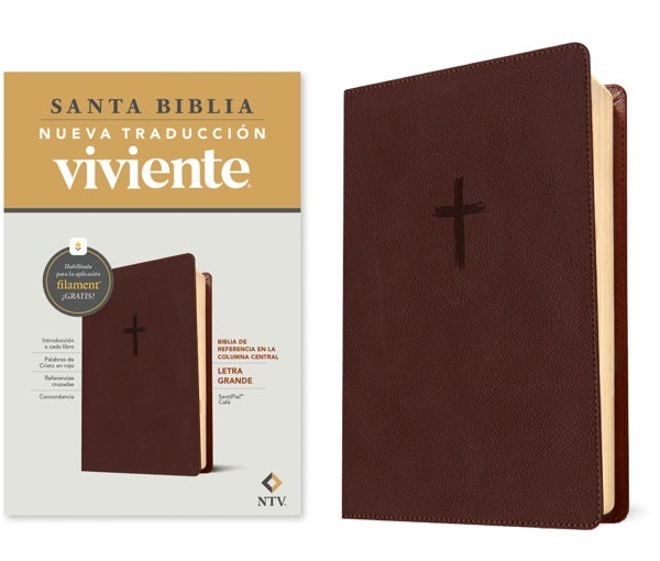 Cover image for Biblia de Referencia En La Columna Central Ntv, Letra Grande Con Filament (Sentipiel, Café, Letra Roja), isbn: 9798400506819