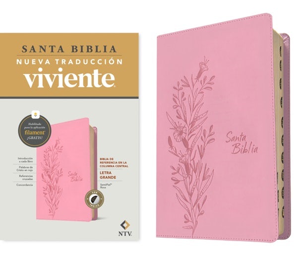Cover image for Biblia de Referencia En La Columna Central Ntv, Letra Grande Con Filament (Sentipiel, Rosa, Índice, Letra Roja), isbn: 9798400506840