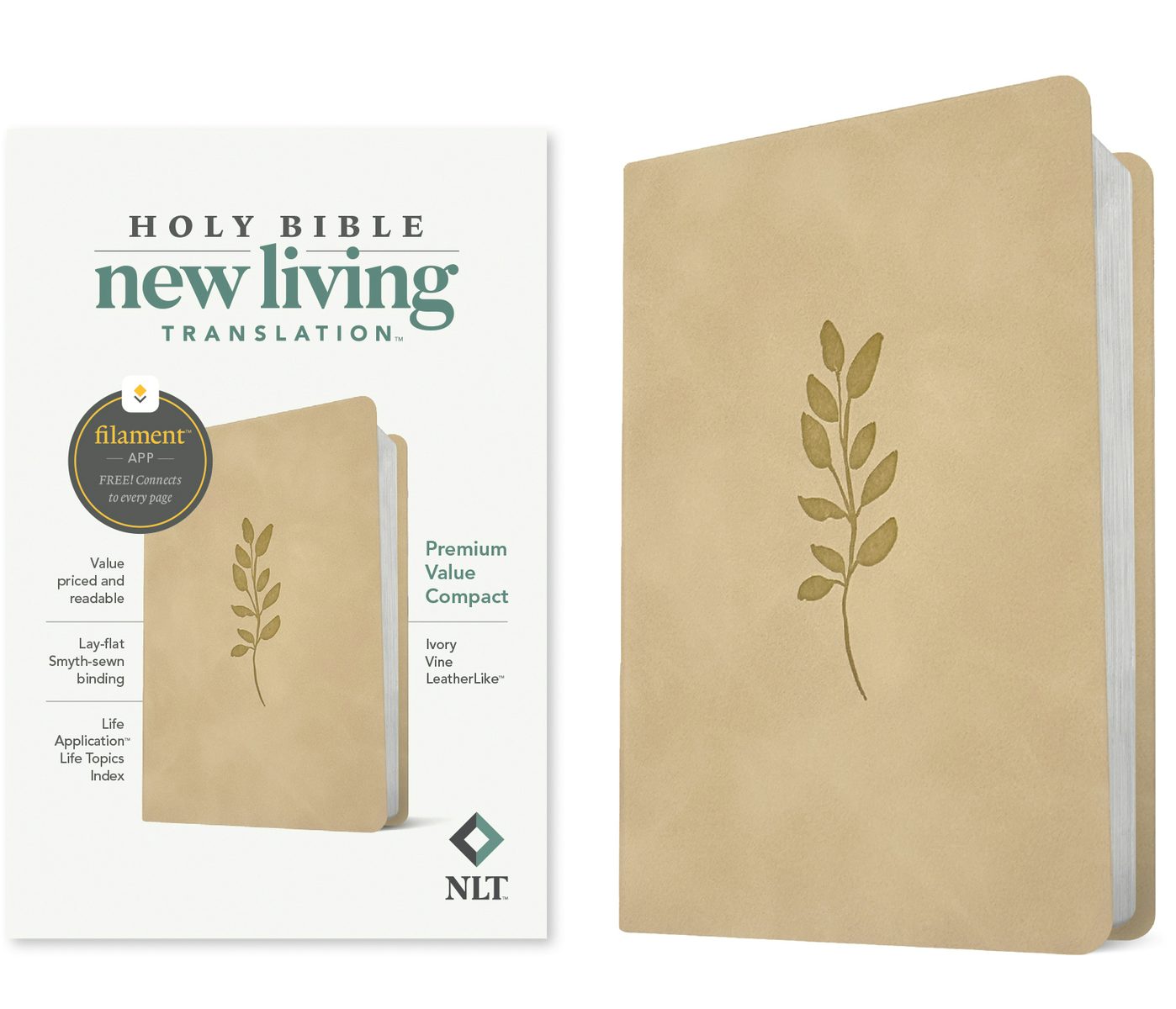 Cover image for NLT Premium Value Compact Bible, Filament Enabled (Leatherlike, Ivory Vine), isbn: 9798400509834
